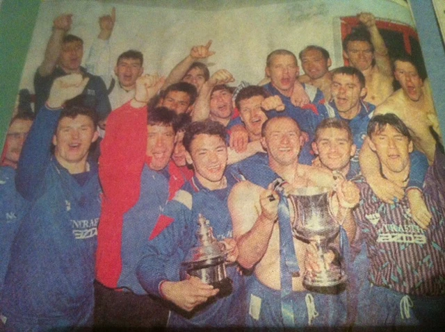  Silverware: Celebrating becoming League of Wales Champions with Bangor 