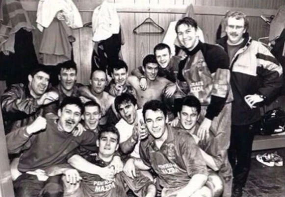  Winning habit: The Bangor team after becoming League of Wales champions for the second year in succession 
