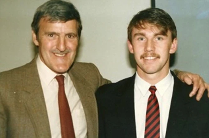 Man of the Match: Jimmy Hill (left), then Chairman of Fulham Football Club with Nigel Adkins