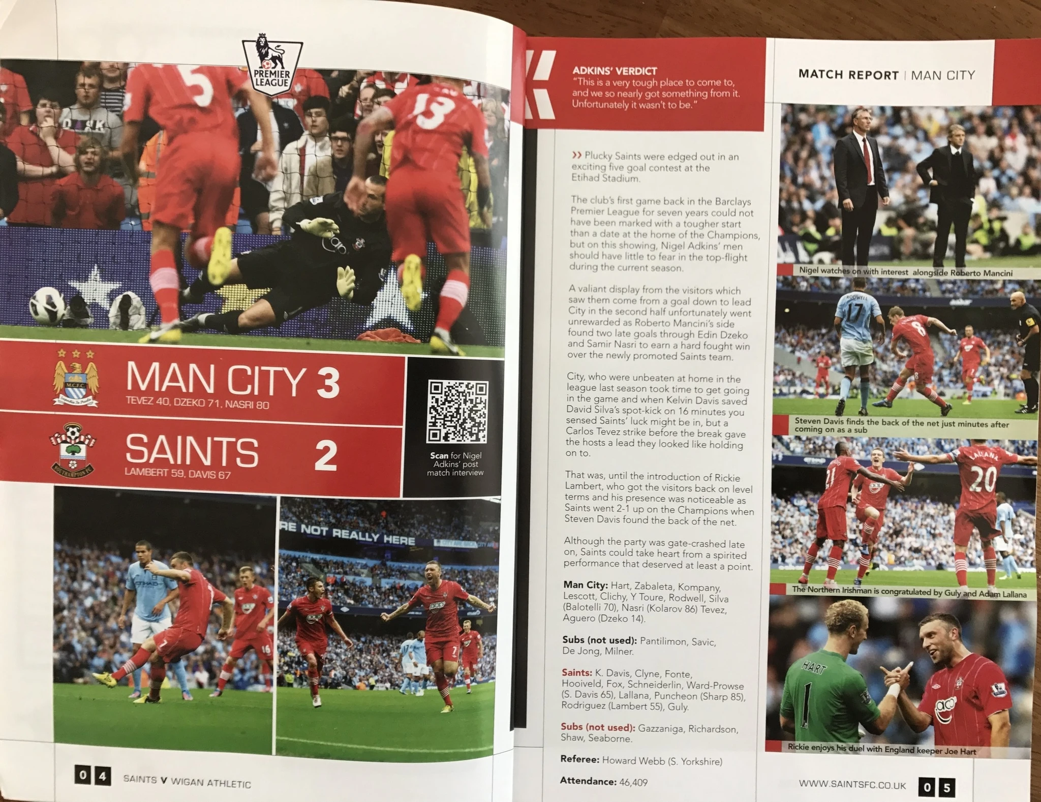 This is how the Manchester City game was reported in the Southampton match day programme against Wigan Athletic. Fantastic memories.